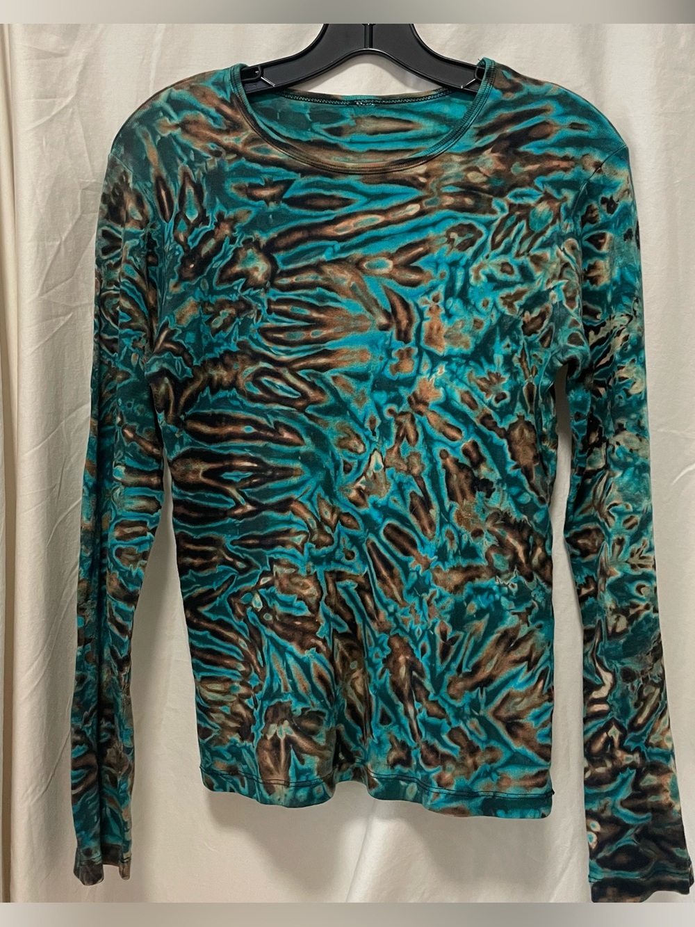 Women's Cotton Funky Tie Dye Teal and Brown Long Sleeve Printed Top